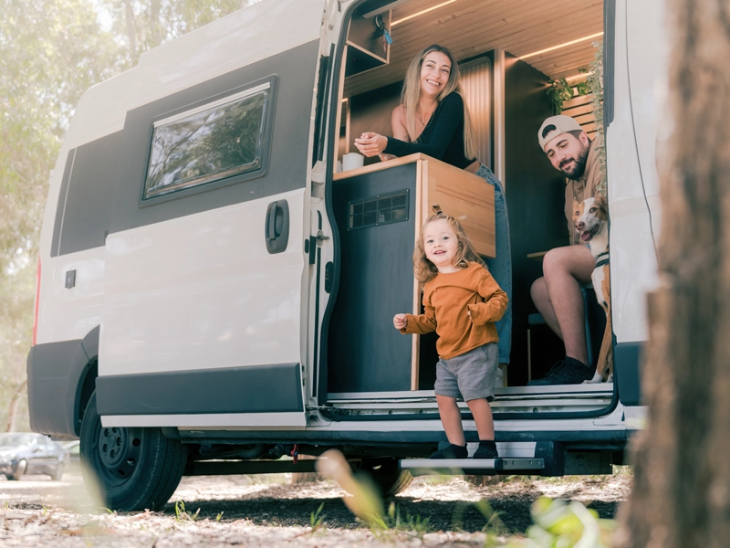 family camping in a van